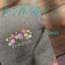 Load image into Gallery viewer, Mama Cursive Wildflowers w/Birth flower on sleeve
