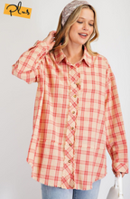 Load image into Gallery viewer, Coral Plaid Button Down Shirt
