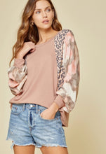Load image into Gallery viewer, Leopard Dusty Mauve Balloon Sleeve Shirt
