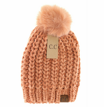 Load image into Gallery viewer, CC Beanie - Chenille Chunky Knit Faux Fur Pom Beanie
