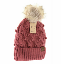 Load image into Gallery viewer, CC Beanie - Bobble Knit Fur Pom