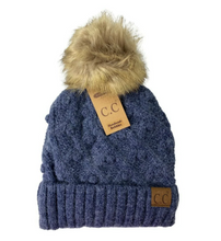 Load image into Gallery viewer, CC Beanie - Bobble Knit Fur Pom