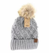 Load image into Gallery viewer, CC Beanie - Bobble Knit Fur Pom