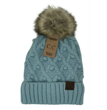 Load image into Gallery viewer, CC Beanie - Bobble Knit Fur Pom