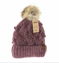 Load image into Gallery viewer, CC Beanie - Bobble Knit Fur Pom