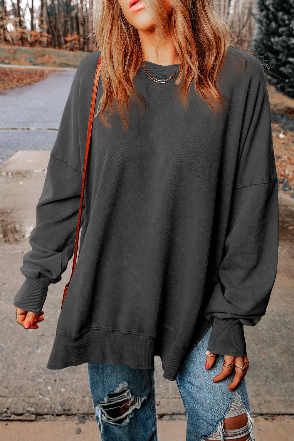 Oversized Sweatshirt with Drop Shoulder Design: CASUAL / XL / Gray