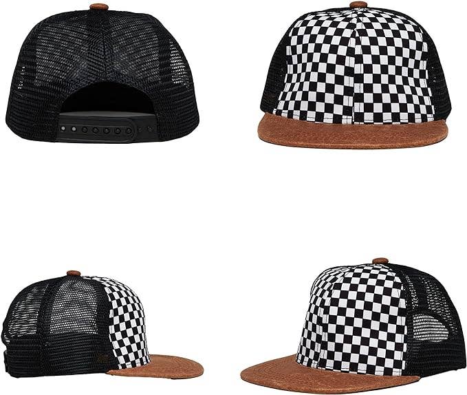 Checkered Flat Brim Trucker Hat