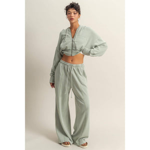 Wide Leg Drawstring Washed Sweatpants