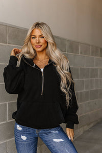 Oversized HalfZip- Black: L