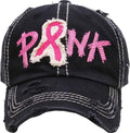 Distressed Patch Hat: PINK w/ Ribbon (Black)