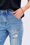 JB High Waisted Distressed Boyfriend With Patch Pocket