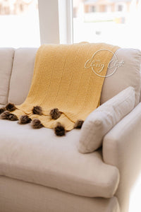 Chenille Pom Blanket - Mustard