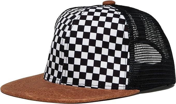 Checkered Flat Brim Trucker Hat