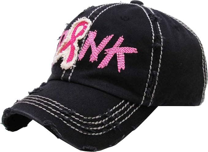 Distressed Patch Hat: PINK w/ Ribbon (Black)