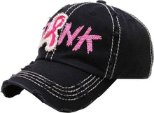 Load image into Gallery viewer, Distressed Patch Hat: PINK w/ Ribbon (Black)
