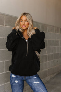 Oversized HalfZip- Black: L