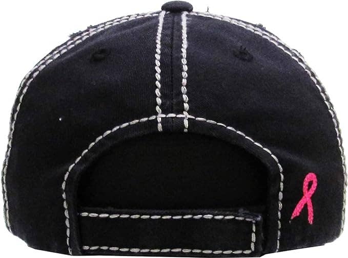 Distressed Patch Hat: PINK w/ Ribbon (Black)