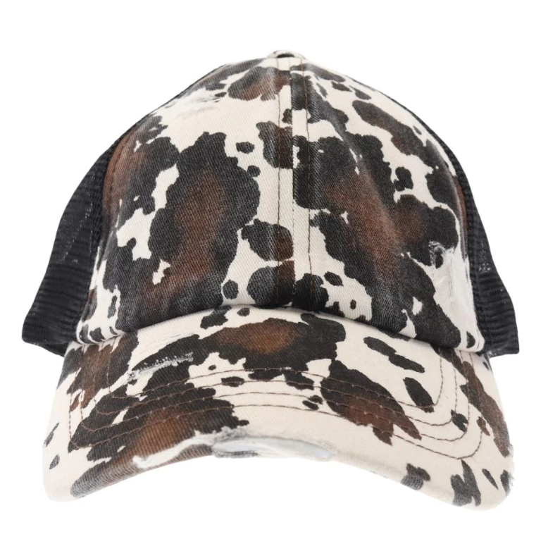Cow Print Mesh Back Criss Cross High Pony