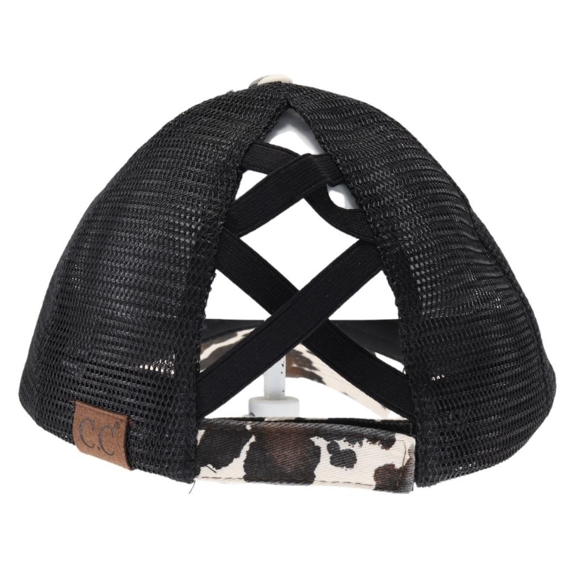 Cow Print Mesh Back Criss Cross High Pony