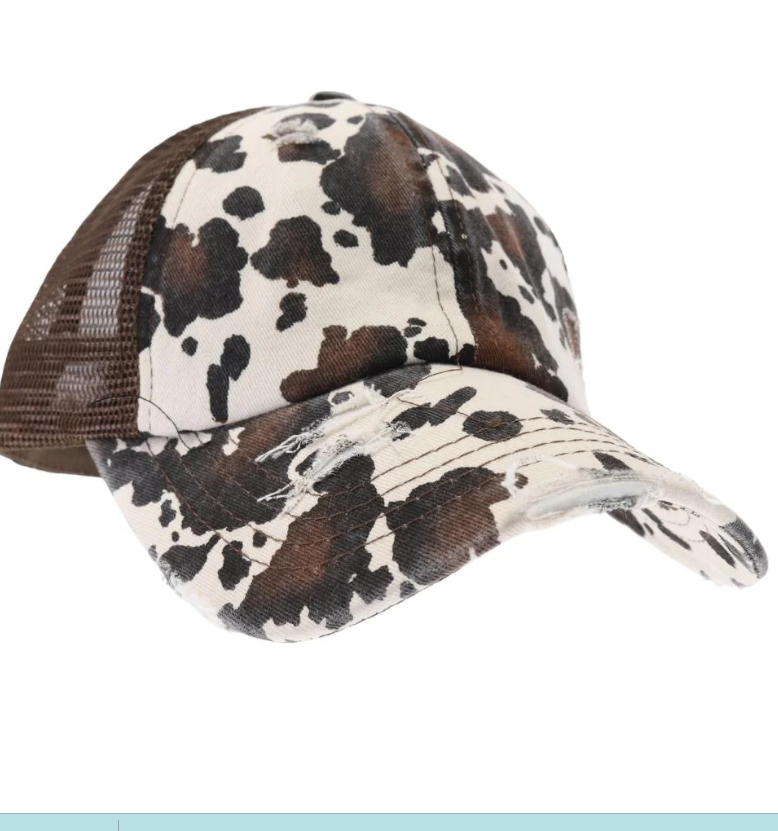 Cow Print Mesh Back Criss Cross High Pony