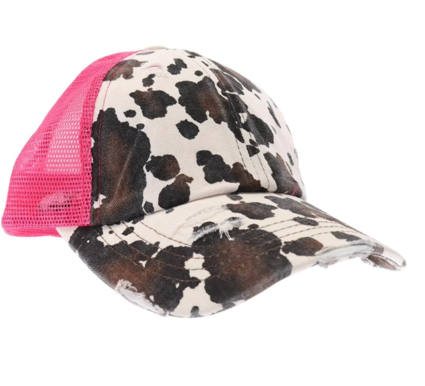 Cow Print Mesh Back Criss Cross High Pony