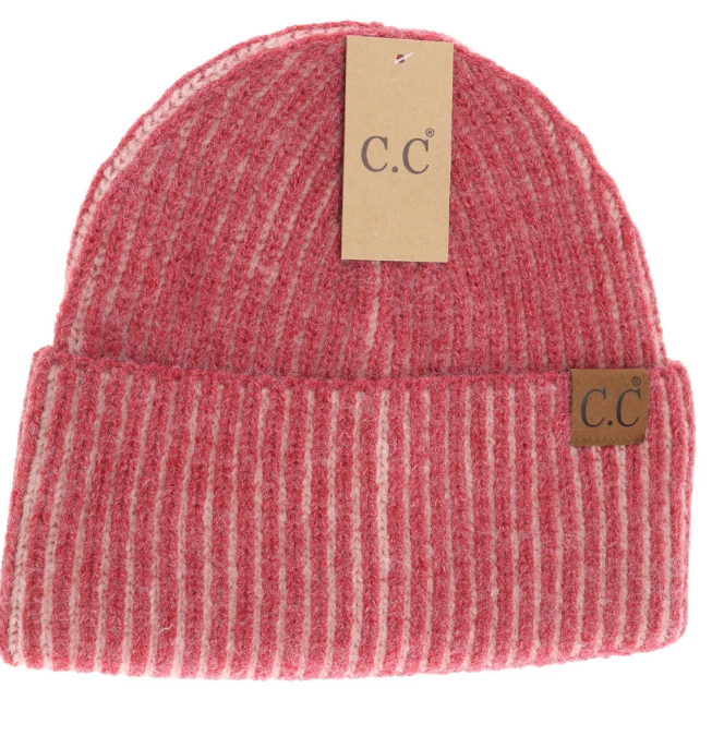 CC-Contrasting Striped Cuff Beanie
