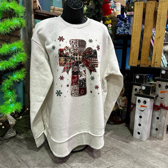 Patchwork Christmas Cross Crewneck