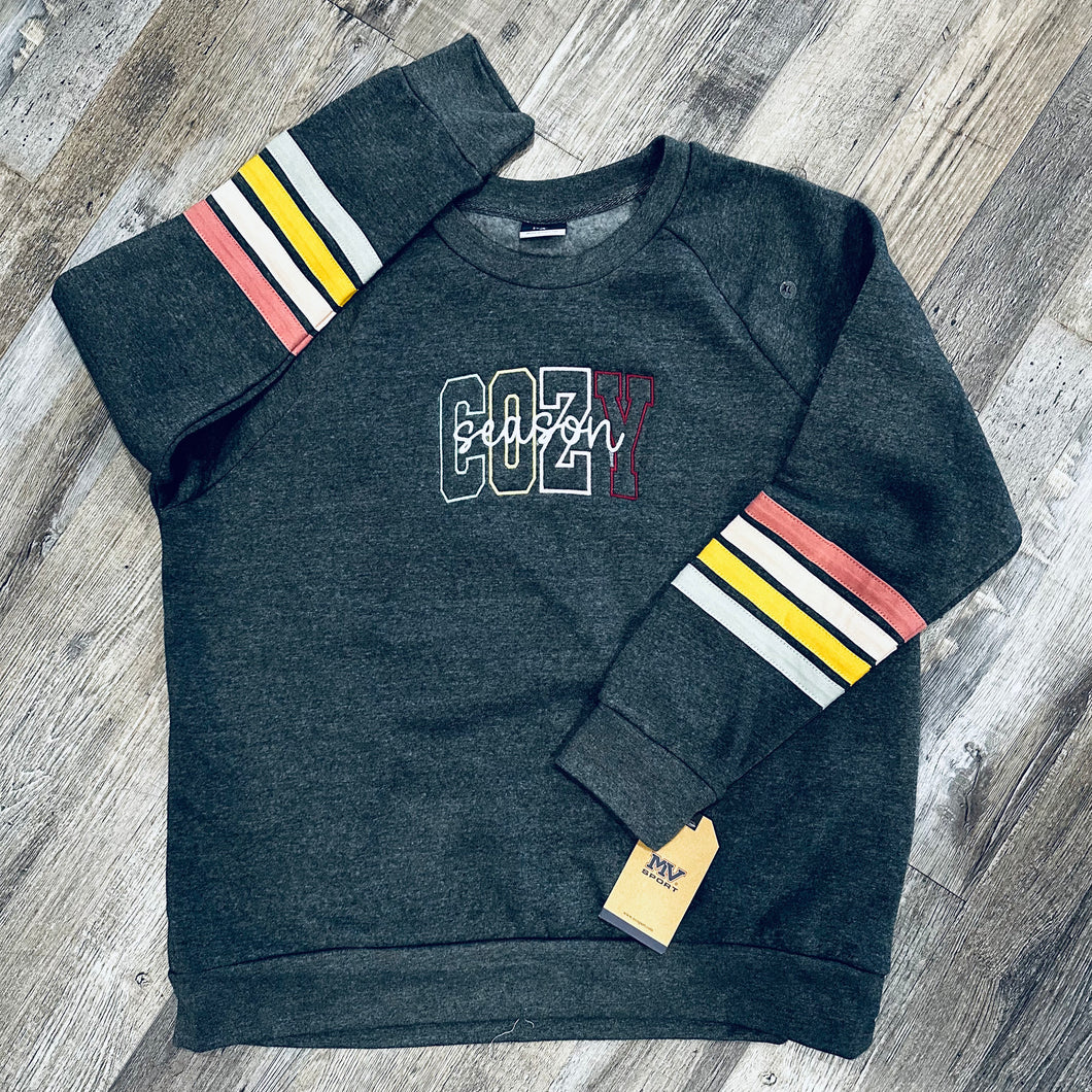 Cozy Season Striped Sleeve Crewneck