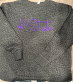 K-State 3D (Puff) Leopard Embroidered Crew