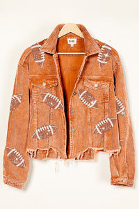 Football Sequin Embroidery Vintage Washed Corduroy Jacket