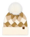 CC-Chunky Weaved Faux Fur Pom Beanie