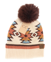 Load image into Gallery viewer, CC-Southwestern Faux Fur Pom Beanie
