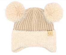 Load image into Gallery viewer, CC-Kids Faux Fur Earflap Double Pom Beanie
