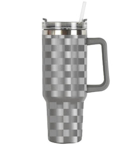 Black and White Stainless Steel Checkered Tumbler