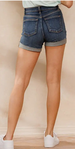 High Rise Shorts With Rolled Cuff Hem And Destruction