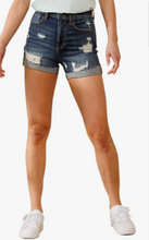 Load image into Gallery viewer, High Rise Shorts With Rolled Cuff Hem And Destruction
