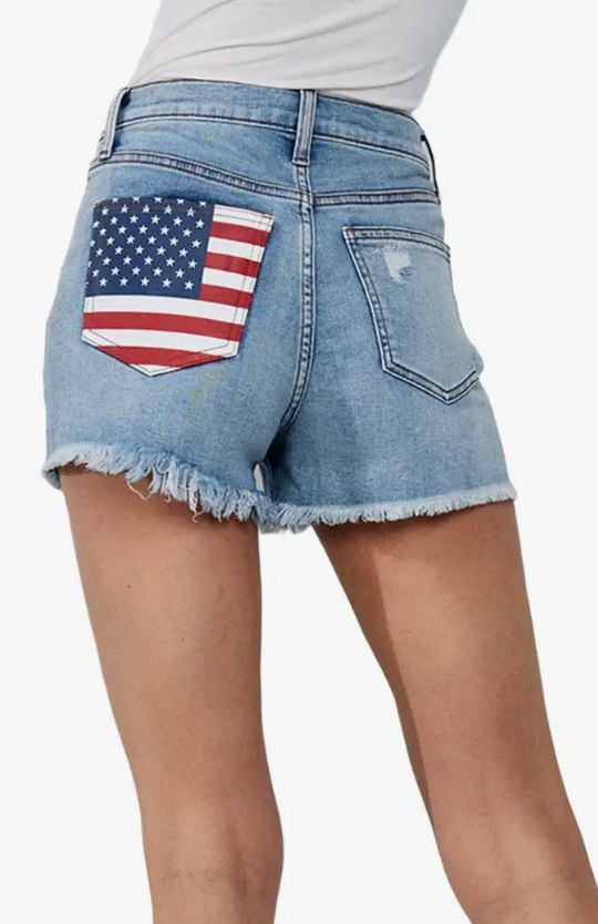 High Rise Shorts With American Flag Pocket