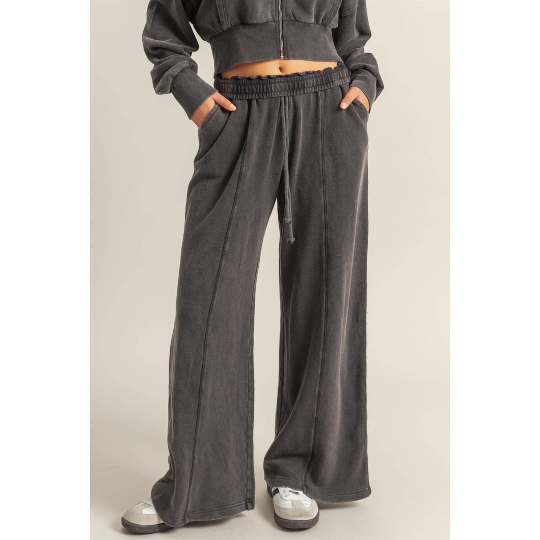 Wide Leg Drawstring Washed Sweatpants