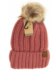 CC-Fuzzy Lined Fur Pom Beanie