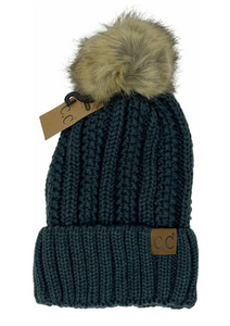 CC-Fuzzy Lined Fur Pom Beanie