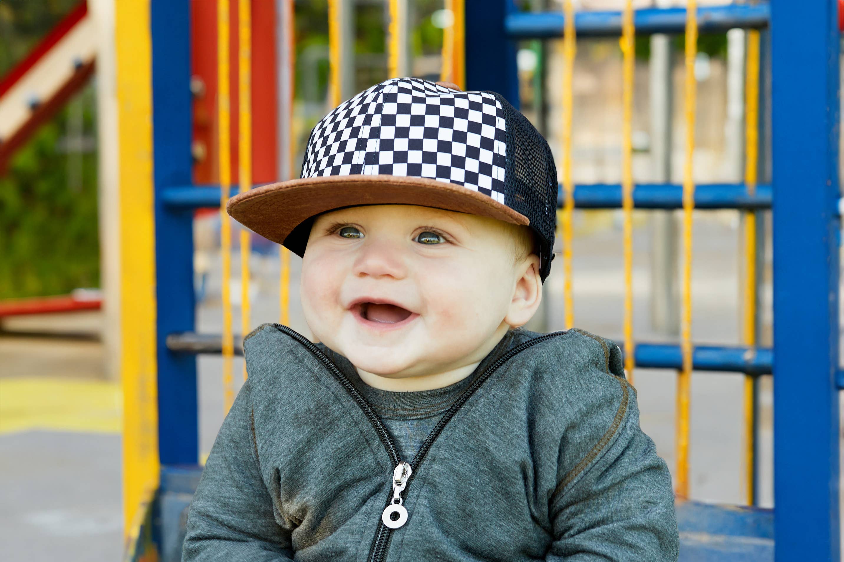 Checkered Flat Brim Trucker Hat
