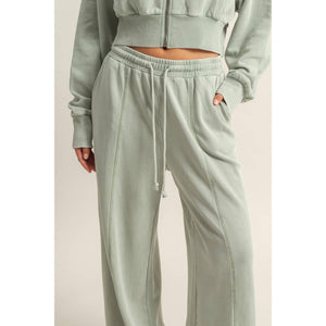 Wide Leg Drawstring Washed Sweatpants