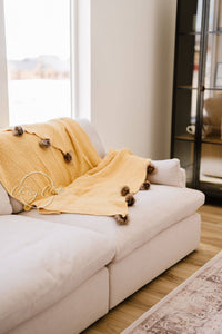 Chenille Pom Blanket - Mustard