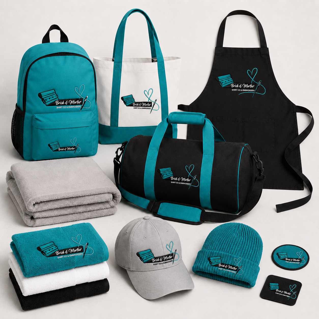 Merchandise and gear after custom embroidery