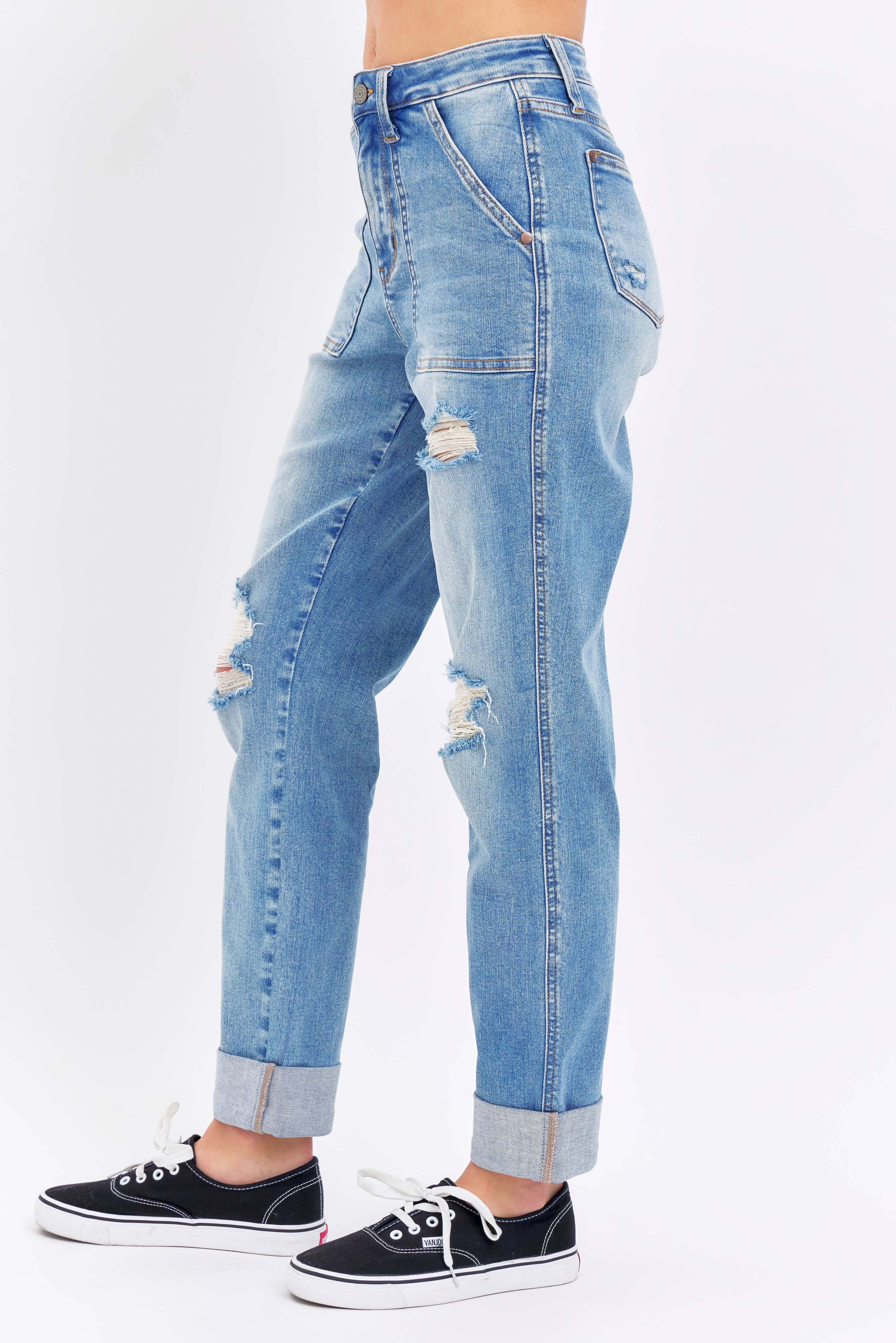 JB High Waisted Distressed Boyfriend With Patch Pocket