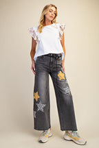Gold Star Patch Washed Denim Pant