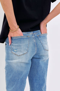 JB High Waisted Distressed Boyfriend With Patch Pocket