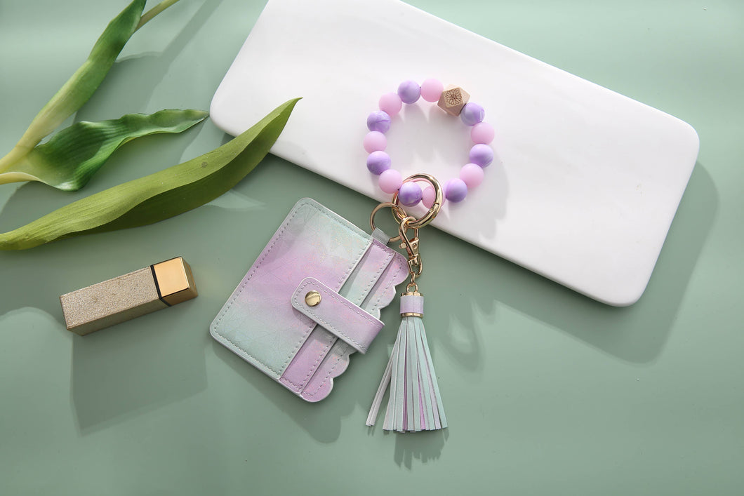 Silicone Wristlet - Glitter Wallet Keychain Bangle (Star)