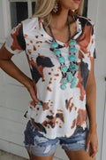 Cow Print Short Sleeve V Neck
