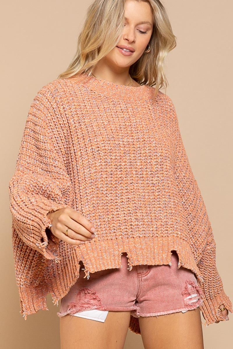 Orange Oversized Distressed Knit Sweater